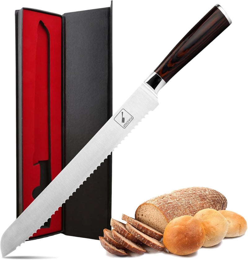 imarku Serrated Bread Knife,10-Inch German HC Stainless Steel of Slicer, Professional Grade Serrated Edge Cake Knife Bread Cutter for homemade Crusty, Best Birthday Gifts for Family and Friends - Image 1